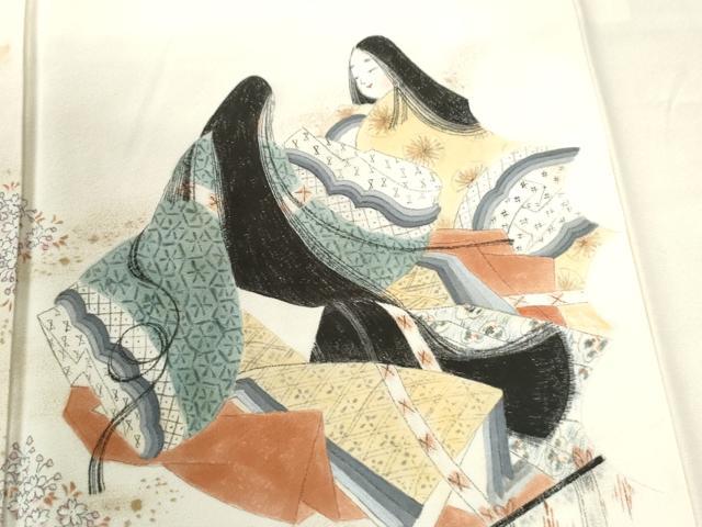 平和屋着物●訪問着　作家物　手描き　十二単　几帳人物花松文　暈し染め　ロング丈　正絹　逸品　CABG1149yc