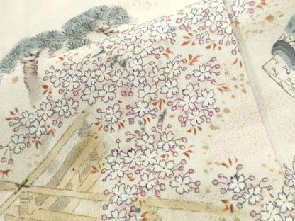 平和屋着物●訪問着　作家物　手描き　十二単　几帳人物花松文　暈し染め　ロング丈　正絹　逸品　CABG1149yc