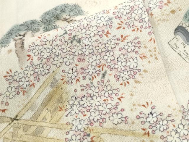 平和屋着物●訪問着　作家物　手描き　十二単　几帳人物花松文　暈し染め　ロング丈　正絹　逸品　CABG1149yc