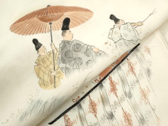 平和屋着物●訪問着　作家物　手描き　十二単　几帳人物花松文　暈し染め　ロング丈　正絹　逸品　CABG1149yc