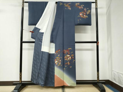 平和屋着物●二代目清次郎　手描き　訪問着　笹梅文　暈し染め　金彩　正絹　逸品　CABG1153yc