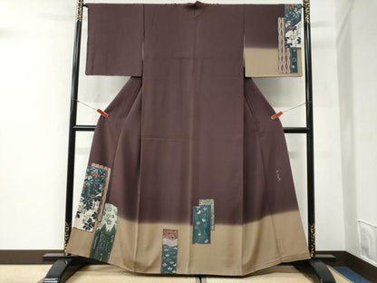 平和屋着物●訪問着　蔦の葉花文　暈し染め　正絹　逸品　未使用　CABG1154yc