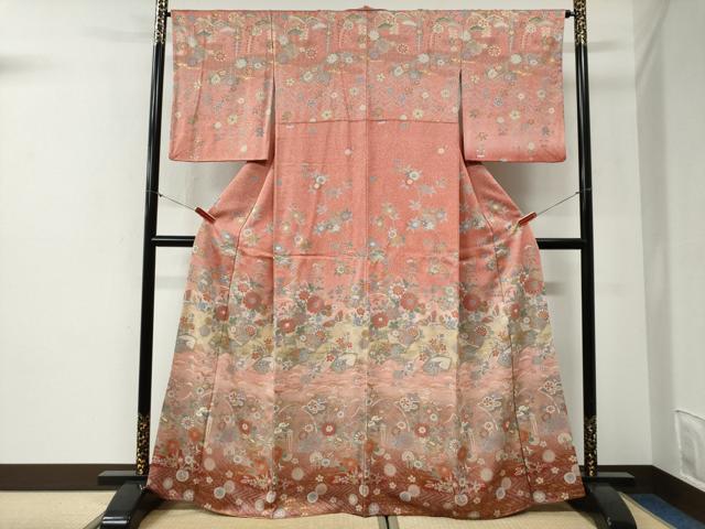 平和屋着物●訪問着　地紙雪輪宝尽くし花蝶文　暈し染め　金彩　正絹　逸品　CABG1156yc
