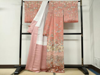 平和屋着物●訪問着　地紙雪輪宝尽くし花蝶文　暈し染め　金彩　正絹　逸品　CABG1156yc