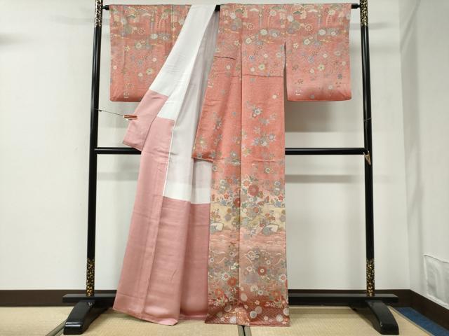 平和屋着物●訪問着　地紙雪輪宝尽くし花蝶文　暈し染め　金彩　正絹　逸品　CABG1156yc