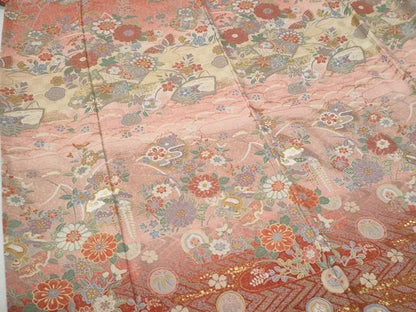 平和屋着物●訪問着　地紙雪輪宝尽くし花蝶文　暈し染め　金彩　正絹　逸品　CABG1156yc
