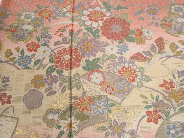 平和屋着物●訪問着　地紙雪輪宝尽くし花蝶文　暈し染め　金彩　正絹　逸品　CABG1156yc