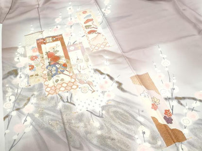 平和屋着物●訪問着　短冊花車枝梅文　暈し染め　金彩　正絹　逸品　CABG1163yc