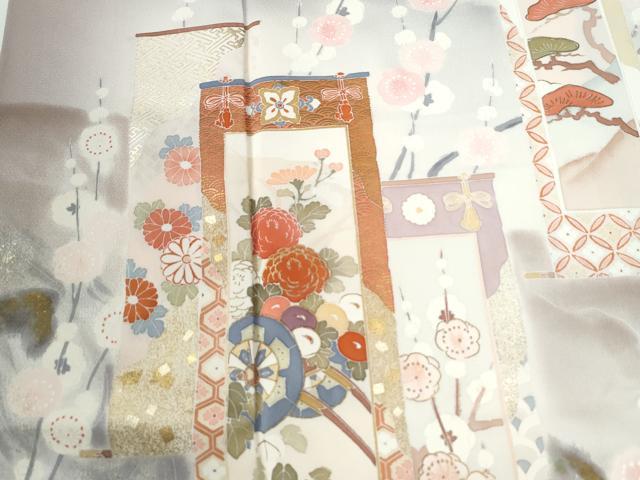 平和屋着物●訪問着　短冊花車枝梅文　暈し染め　金彩　正絹　逸品　CABG1163yc