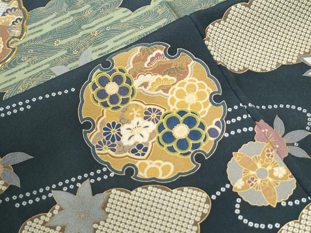 平和屋着物●訪問着　駒刺繍　雲取り雪輪竜田川扇面花文　金彩　正絹　逸品　CABG1165yc