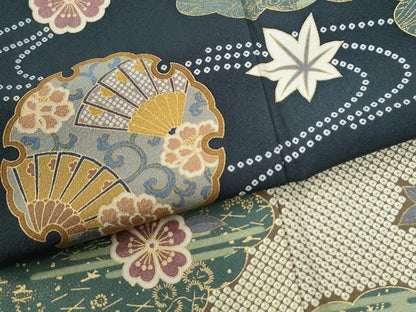 平和屋着物●訪問着　駒刺繍　雲取り雪輪竜田川扇面花文　金彩　正絹　逸品　CABG1165yc