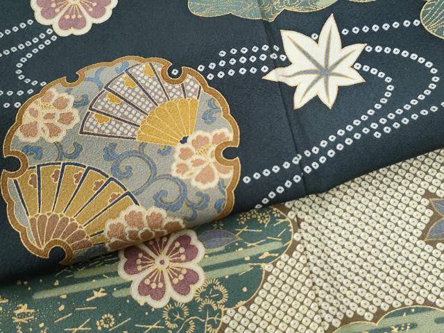 平和屋着物●訪問着　駒刺繍　雲取り雪輪竜田川扇面花文　金彩　正絹　逸品　CABG1165yc