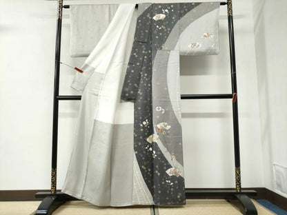 平和屋着物●訪問着　絞り　刺繍　地紙草花文　金彩　正絹　逸品　CABG1168yc