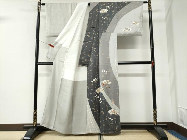 平和屋着物●訪問着　絞り　刺繍　地紙草花文　金彩　正絹　逸品　CABG1168yc