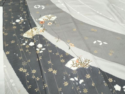 平和屋着物●訪問着　絞り　刺繍　地紙草花文　金彩　正絹　逸品　CABG1168yc
