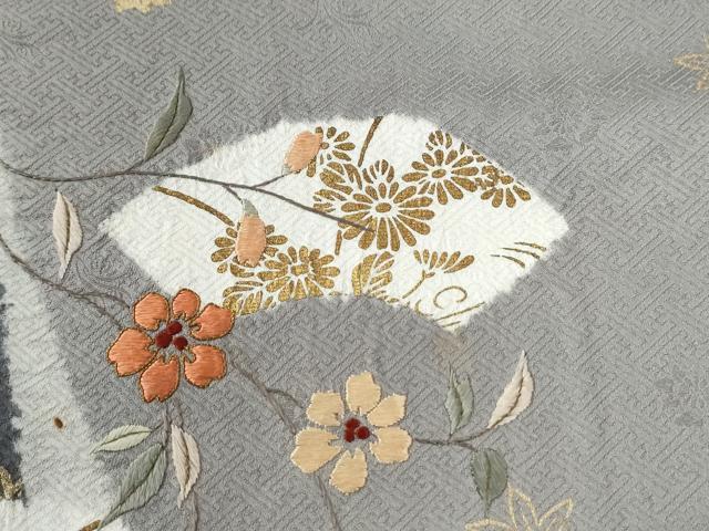 平和屋着物●訪問着　絞り　刺繍　地紙草花文　金彩　正絹　逸品　CABG1168yc