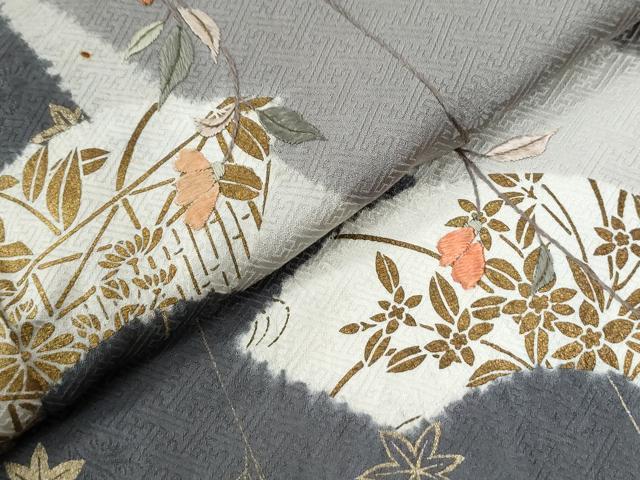 平和屋着物●訪問着　絞り　刺繍　地紙草花文　金彩　正絹　逸品　CABG1168yc