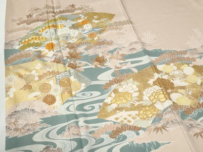 平和屋着物●創業460年・千總　色留袖　駒刺繍　地紙松竹梅風景花文　金彩　正絹　逸品　CABG1170yc