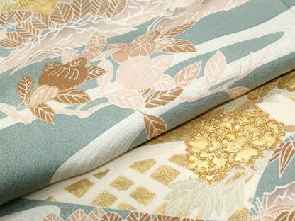平和屋着物●創業460年・千總　色留袖　駒刺繍　地紙松竹梅風景花文　金彩　正絹　逸品　CABG1170yc