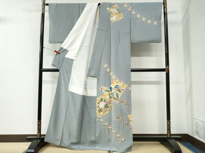 平和屋着物●本加賀友禅作家　池田裕　訪問着　色紙重ね草花文　正絹　逸品　CABG1173yc