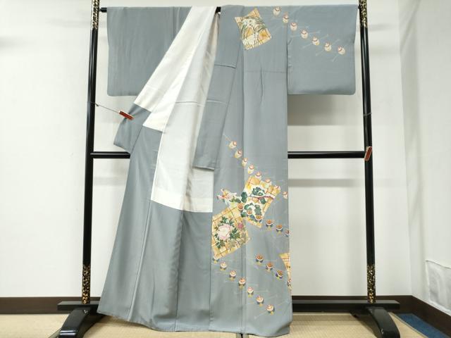 平和屋着物●本加賀友禅作家　池田裕　訪問着　色紙重ね草花文　正絹　逸品　CABG1173yc