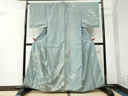 平和屋着物●石川県指定無形文化財　牛首紬　白山工房　手織り　訪問着　草花文　金彩　正絹　逸品　CABG1175yc