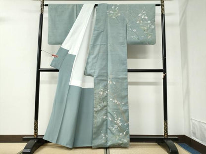 平和屋着物●石川県指定無形文化財　牛首紬　白山工房　手織り　訪問着　草花文　金彩　正絹　逸品　CABG1175yc