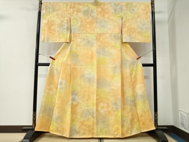 平和屋着物●上質な小紋　地紋起こし　草花文　暈し染め　正絹　逸品　CABG1176yc