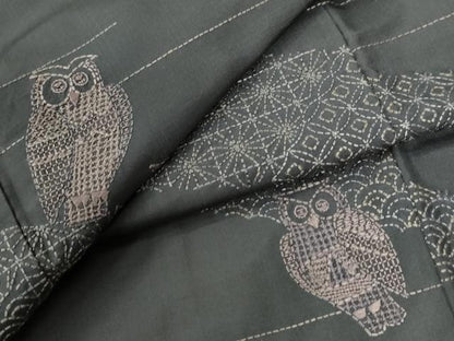 平和屋着物●訪問着　本場大島紬　総刺繍　ミミズク　正絹　逸品　未使用　CABG1178yc