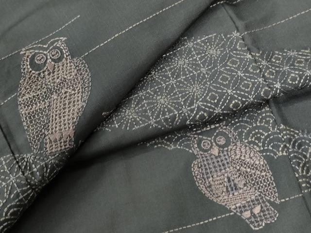 平和屋着物●訪問着　本場大島紬　総刺繍　ミミズク　正絹　逸品　未使用　CABG1178yc