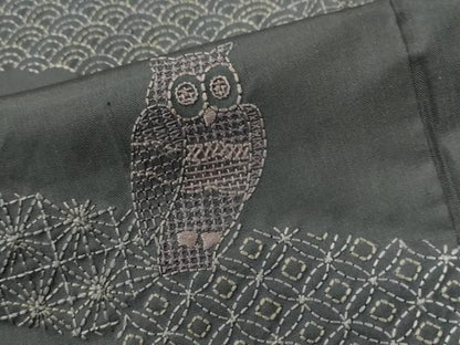 平和屋着物●訪問着　本場大島紬　総刺繍　ミミズク　正絹　逸品　未使用　CABG1178yc