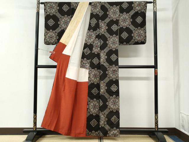平和屋着物●本場大島紬　龍郷絣　正絹　逸品　CABG1181yc