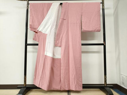 平和屋着物●上質な色無地　花唐草地紋　珊瑚色　正絹　逸品　CABG1184yc