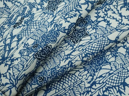 平和屋着物●上質な小紋　藍　型染め　浜松籬草花文　正絹　逸品　CABG1192yc