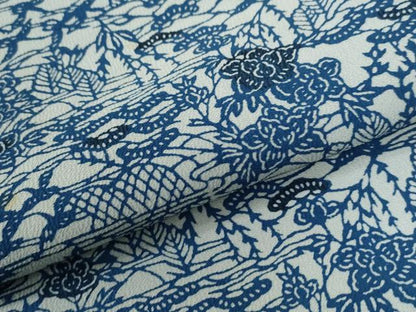 平和屋着物●上質な小紋　藍　型染め　浜松籬草花文　正絹　逸品　CABG1192yc