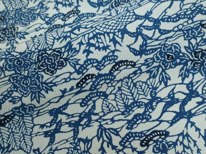 平和屋着物●上質な小紋　藍　型染め　浜松籬草花文　正絹　逸品　CABG1192yc