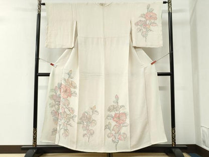 平和屋着物●訪問着　手描き　枝花文　鬼しぼ縮緬　正絹　逸品　CABG1194yc