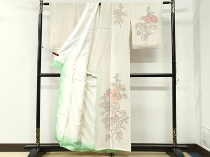 平和屋着物●訪問着　手描き　枝花文　鬼しぼ縮緬　正絹　逸品　CABG1194yc