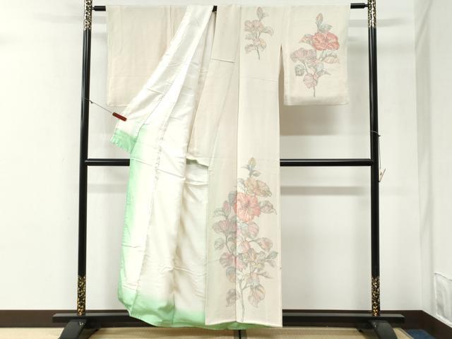 平和屋着物●訪問着　手描き　枝花文　鬼しぼ縮緬　正絹　逸品　CABG1194yc