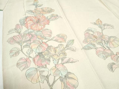 平和屋着物●訪問着　手描き　枝花文　鬼しぼ縮緬　正絹　逸品　CABG1194yc
