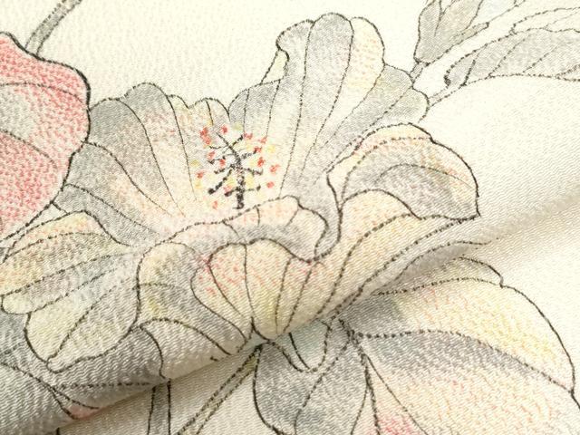 平和屋着物●訪問着　手描き　枝花文　鬼しぼ縮緬　正絹　逸品　CABG1194yc