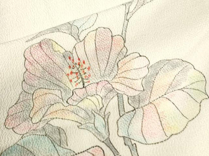 平和屋着物●訪問着　手描き　枝花文　鬼しぼ縮緬　正絹　逸品　CABG1194yc