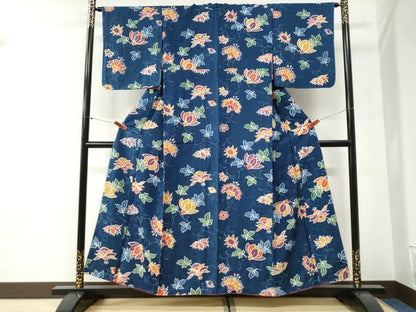 平和屋着物●上質な小紋　地紋起こし　更紗花唐草文　正絹　逸品　未使用　CABG1197yc