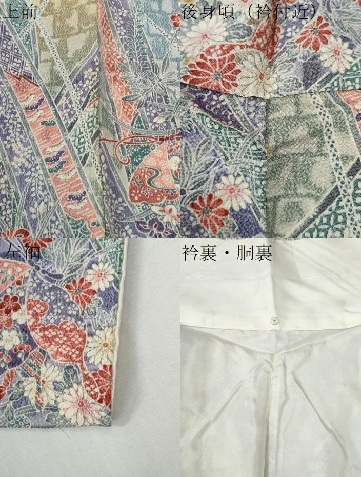 平和屋着物●上質な小紋　鬘帯花蝶文　鬼しぼ縮緬　高島屋金ラベル　正絹　逸品　CABG1199yc