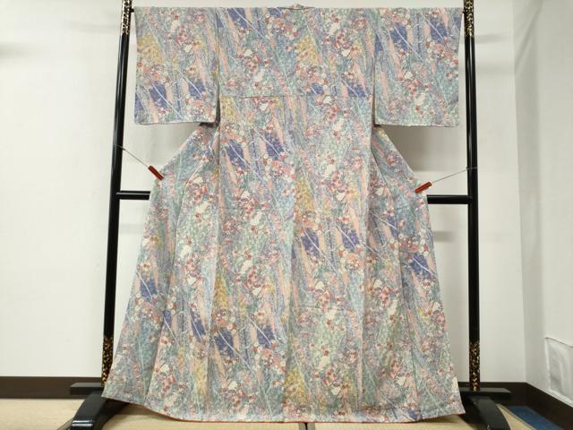 平和屋着物●上質な小紋　鬘帯花蝶文　鬼しぼ縮緬　高島屋金ラベル　正絹　逸品　CABG1199yc