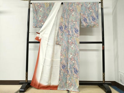 平和屋着物●上質な小紋　鬘帯花蝶文　鬼しぼ縮緬　高島屋金ラベル　正絹　逸品　CABG1199yc