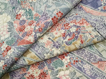平和屋着物●上質な小紋　鬘帯花蝶文　鬼しぼ縮緬　高島屋金ラベル　正絹　逸品　CABG1199yc