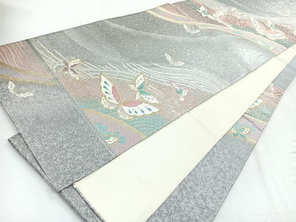 平和屋着物◎六通柄袋帯 舞蝶文 金銀糸 正絹 逸品 未使用 CABG1203nb