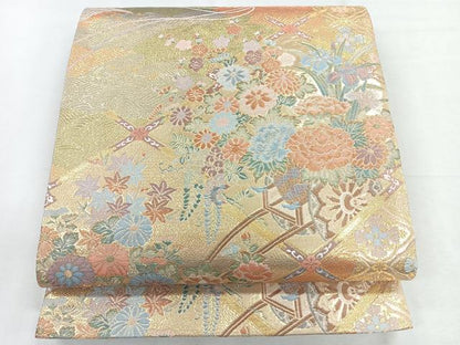 平和屋着物◎全通柄袋帯 吉祥花文 金糸 正絹 逸品 CABG1207nb