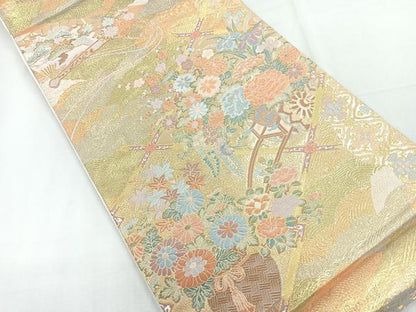 平和屋着物◎全通柄袋帯 吉祥花文 金糸 正絹 逸品 CABG1207nb